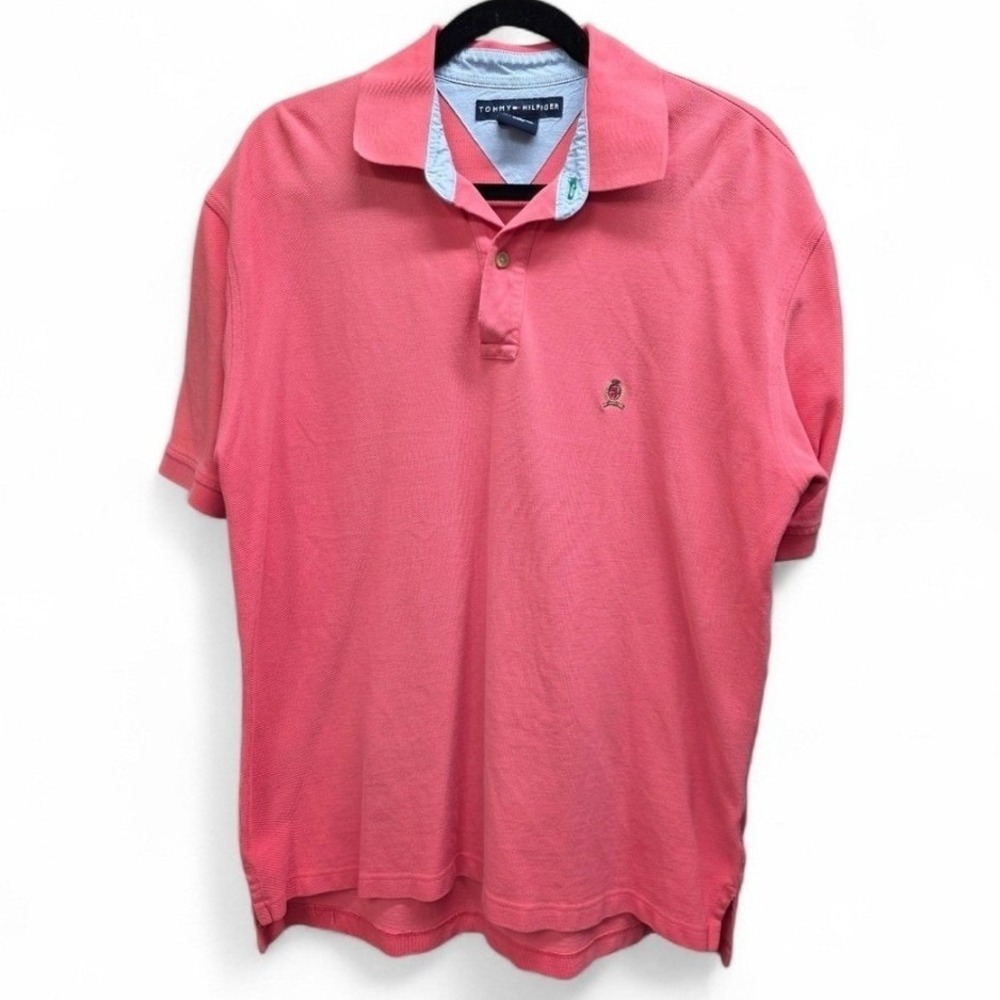 Tommy Hilfiger Men's Pink Polo Shirt 100% Cotton Classic Fit Short Sleeve Logo L